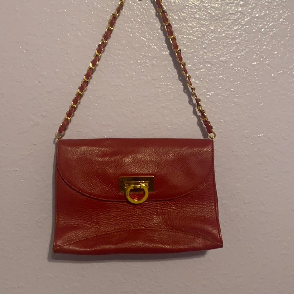 Red shoulder purse